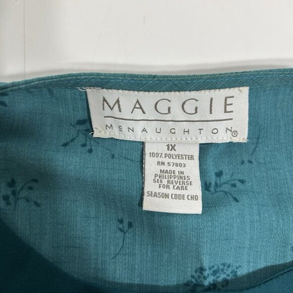 Vtg Maggie McNaughton Women Layered Look Blouse Green Floral Short Sleeve 1X - Picture 5 of 6
